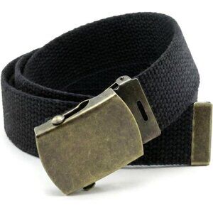 Canvas Web Belt Military Style with Antique Brass Buckle and Tip 50" Long